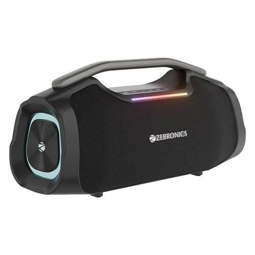 ZEBRONICS 2026 Launch 50W Bluetooth Speaker, Dual 5.7cm Drivers, 8.9cm Subwoofer, Upto 5Hrs Playback, Dual Passive Radiators, RGB Modes, 6.3mm Mic Input, TWS, BT v5.3, Type-C (Sound Feast 450)