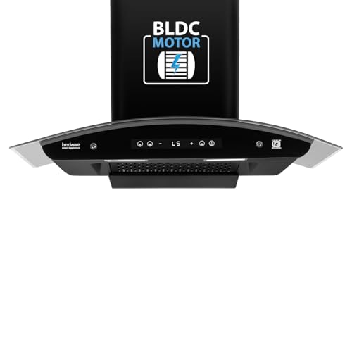 Hindware Smart Appliances | Alexio Plus BLDC 90 cm Chimney | 1450 CMH | Curved Glass | Filterless | Auto Clean | Touch Control, Motion Sensor | 12 Yrs Warranty on Motor & 3 Yrs on Product (Black)