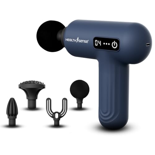 HealthSense Percussion Gun Massager machine for Full Body Pain Relief of Neck, Shoulder, Back, Arm & Foot for Men & Women | 2800 RPM Premium Deep Tissue Massage Gun with LCD Touch Screen | 4 Removable Heads | 6 Speed Levels | High Torque Motor | Lightweight with Rubber Non-Slip Handle HM170