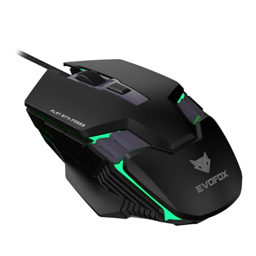 EvoFox Starter Series Spectre USB Wired Gaming Mouse with Upto 3600 DPI Gaming Sensor | 6 Buttons Design | Upto 7 Million Clicks | 7 Colours Rainbow Lighting | 1.5m Braided Cable (Black)