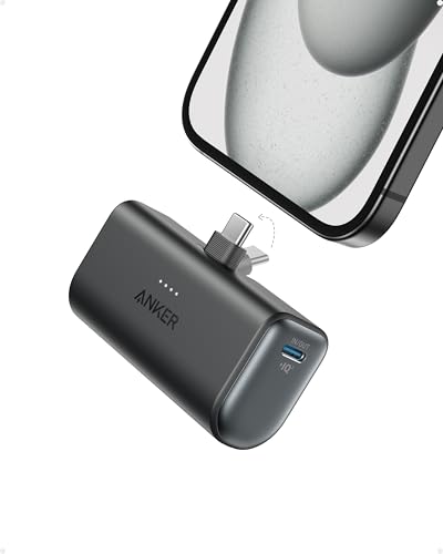 Anker iPhone 15 Portable Charger, Nano Power Bank with Built-in USB C Connector,5,000mAh Portable Charger 22.5W,for iPhone 15 Series,Samsung S22/23 Series,iPad Pro/Air,AirPods,and More,Black