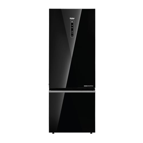 Haier 325L 2 Star Frost Free Bottom Mount Refrigerator|Premium Black Glass|Convertible 14-in-1|Jhukna Mat-Bottom Freezer|Digital Display|Triple Inverter|Twist Ice Maker (HRB-3752PKG-P, Black Glass)