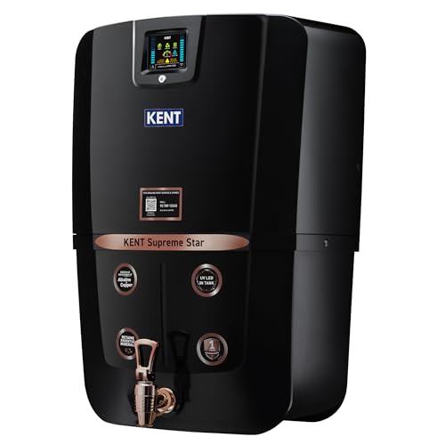KENT Supreme Star RO Water Purifier | Advanced RO Tech for Sabse Shudh Paani | RO+UV+UF+TDS Control+Alkaline+Copper+UV in Tank | Auto Flush|9L|20 LPH| Ideal For Borewell/Tanker/Municipal Water |Black
