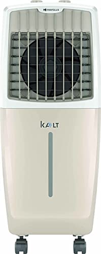 Havells Kalt 24L Personal Air Cooler for home | Powerful Air Delivery | Low Noise, Knob Panel | Everlast Pump | 4 Way Air Deflection | High Density Honeycomb Pads | Heavy Duty (White/Champagne Gold)