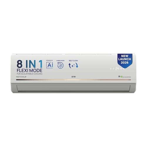 IFB 2 Ton 3 Star,New star rated, AI Powered Inverter Split AC,Hybrid Mode, 8-in-1 Flexi Mode, Heavy Duty Compressor, Long Air Throw, Self Clean, Dual Gold Fins, 100% Copper, CI223GD32RGM3, white
