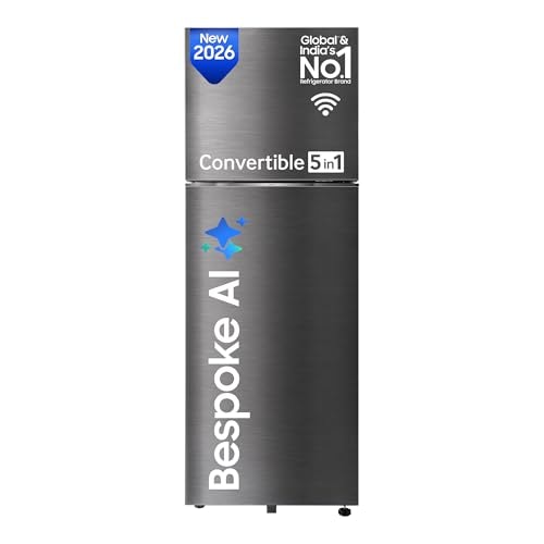 Samsung 330 L, 3 Star, Convertible 5-in-1, Digital Inverter, Frost Free Double Door, WiFi Bespoke AI Refrigerator (RT34HG5A23BXHL, Luxe Black, 2026 Model)