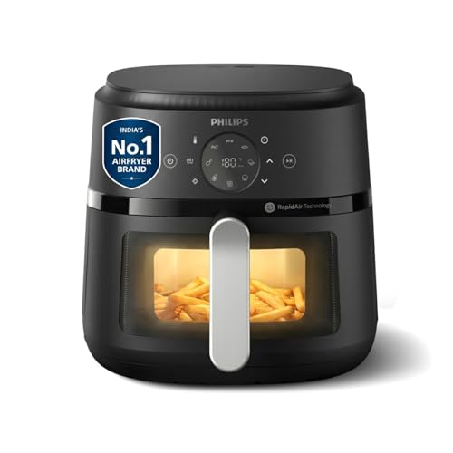 PHILIPS Air Fryer NA231/00 with touch panel, uses up to 90% less fat, 1700W, 6.2 Liter, with Rapid Air Technology (Black),Cooking window, Extra Large