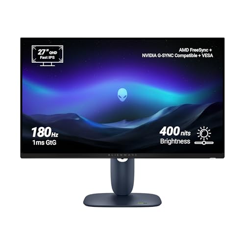 AW2725DM Alienware 27" QHD Fast IPS Monitor, AMD FreeSync + NVIDIA G-SYNC, 180Hz, 1ms GtG, (2) HDMI, DP1.4, USB 5Gbps (3) Ergonomic, 400nits Brightness, 1000:1 Contrast, DCI-P3 95%+VESA DisplayHDR 400