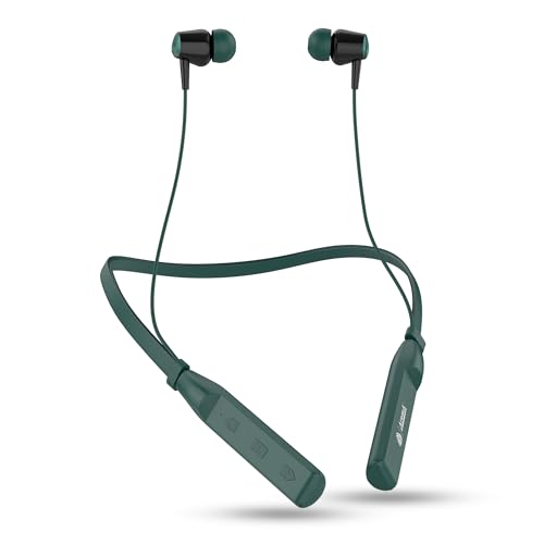 AROMA NB119 Giga Wireless Neckband Bluetooth Earphones – up to 60H Playtime | Dual Pairing | Fast Charging | Heavy Bass | Graphite Green