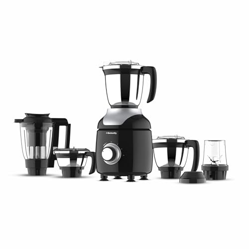 Butterfly ZieraChrome 750 Watt Mixer Grinder | 5 Jars | Uniform Grinding with Tornado Blade & Lid | Long Lasting Annealed SS Jars | Torx21 Motor| Juicer/Blender Jar | 5 Years Warranty