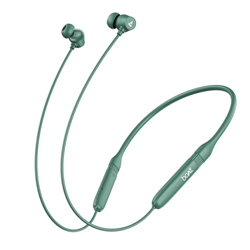 Boat Rockerz 301 ANC, (~30dB) ANC, 13mm Drivers,ENx, 40ms Low Latency, Hall Switch, Stream Ad Free Music via App Support, Bluetooth Neckband, Wireless with Mic Earphones (Green)