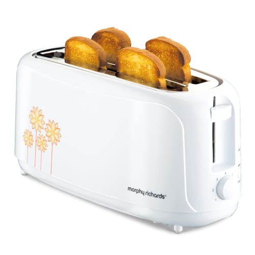 Morphy Richards At 402 1450 Watts Pop-Up Toaster, 4-Slice Automatic Pop Up Toaster with Removable Crumb Tray, 7-Levels Browning Controls, Bread Centring with Wide Bread Slots, 2-Yr Warranty, White