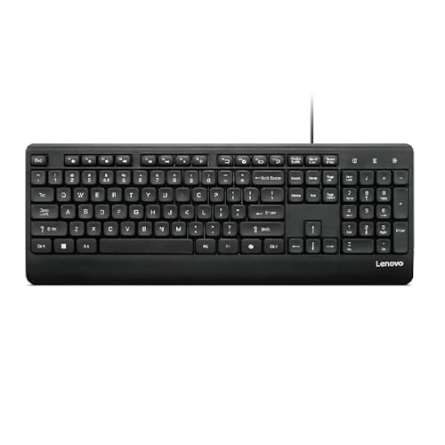 Lenovo 110 USB-A Wired Multimedia Keyboard-Full-Size Layout,Plug & Play| Waterproof Exoskeleton with 3 Indicator Lights |One-Touch Co-Pilot Key|Adjustable Keyboard Stand| 3 Yr Warranty