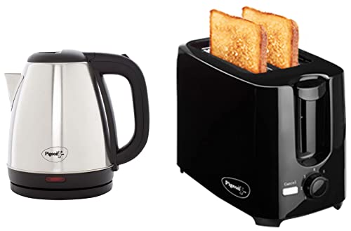 Pigeon 2 Slice Auto Pop Up Toaster. A Smart Bread Toaster For Your Home | 750 Watts (Black)+ By Stovekraft Amaze Plus 1.5 Litre Electric Kettle, Black