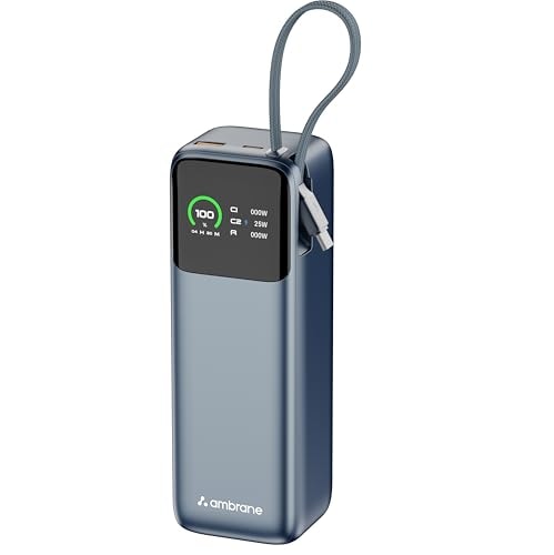 Ambrane 240W Fast Charging Powerbank for MacBook, Type C Laptop & Mobile Charging, USB-A Output 27000mAh Battery, Triple Output, Power Delivery & Quick Charge (Powerlit Ultra 240, Grey)
