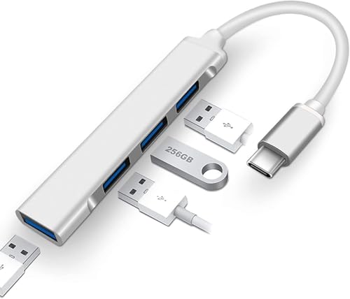 VIHOMI 4 in 1 Portable USB 3.0 Hub (Type-C to 4 USB-A Ports) with Aluminum Shell, USB Port Hub 3.0 for PC, Tablet, MacBook, Laptop - Silver