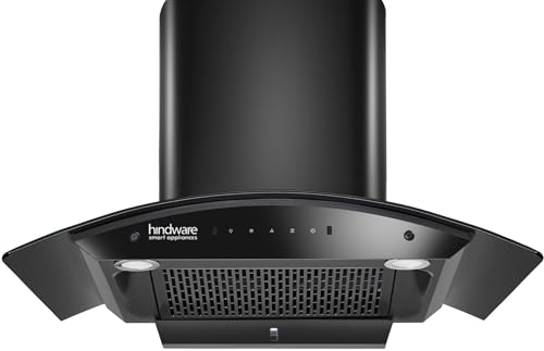 Hindware Smart Appliances | Nadia IN 75 cm Chimney | 1500 CMH |Curved Glass | Filterless | Auto Clean | Touch Control, Motion Sensor | 10 Yrs Warranty on Motor & 2 Yrs on Product (Black)