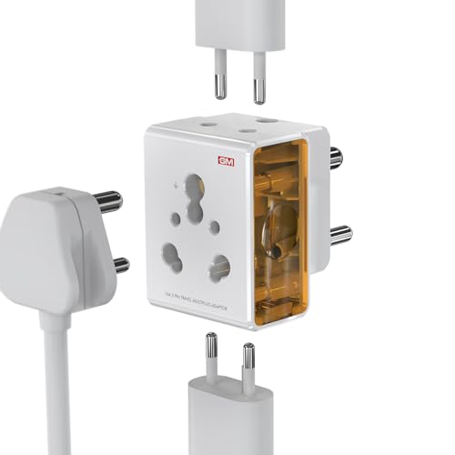 GM 3050 16 AMP 3 Pin Multi Plug Travel Adaptor Suitable for Class I and II Electrical Appliances - White