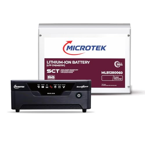 Microtek Combo – SMART Hybrid NEW 1275 1115VA/925W Pure Sine Wave Inverter (12V) + 12.8V 100Ah LiFePO4 Deep Cycle Battery | Fast Charge | Fans, TV, Laptop, Router Backup Combo