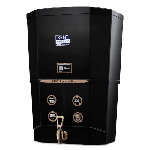 KENT Supreme Plus Alkaline+Copper RO Water Purifier | RO+UV+UF+Alk +Cu+TDSControl+UV LED Tank|Advanced ROTech for SabseShudh Paani |Auto Flush| 8L|20LPH| Ideal for Borewell/Tanker/MunicipalWater|Black