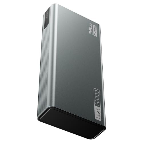 Boat Energyshroom PB435 20000 mAh 35W Super Fast Charging Power Bank, Smart 12 Layer Protection (4X Output Ports, Supports Android, iPhone, Tablets, Earbuds, etc.) (Stone Grey)