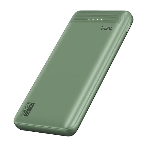 Boat EnergyShroom PB300 Activ 10000mAh Power Bank with 22.5W Fast Charging, 3X Output Ports, Supports Android, iPhone, Tablets, Earbuds (Mint Green)
