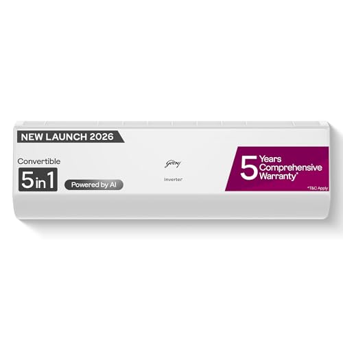 Godrej 2 Ton 3 Star AC,New star rated, 5-Year Comprehensive Warranty, AI Powered, 5-in-1 Convertible Cooling, I-Sense, Self Clean, Inverter Split AC, Copper Condenser (AC 2T EC HIC 24J3TS WA, White)
