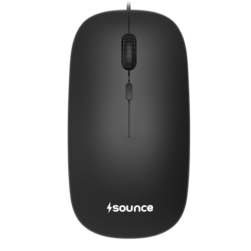 Sounce Glide Ergonomic USB Wired Mouse with 1200 DPI Optical Sensor, 3 Button Plug and Play Design, Ambidextrous Comfy Grip and High Precision Tracking for PC Laptop Desktop SmartUsers (Black) Edition