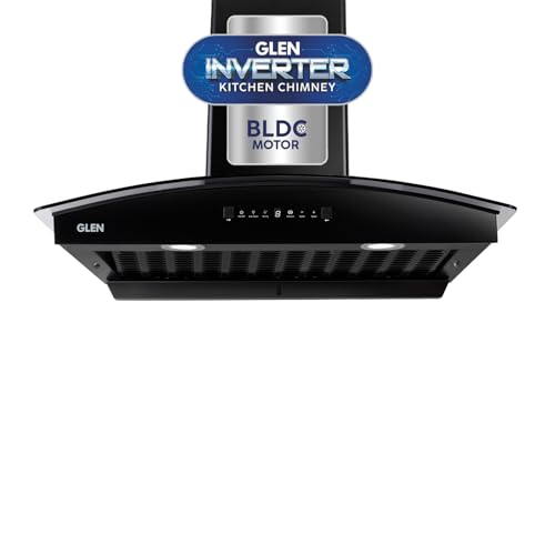Glen 90 cm 1600 m³/hr Filterless Thermal Autoclean Kitchen Chimney, Curved Glass |(Hood FABIA 90, Heat Sensor| Aeration technology|Touch & Gesture Control,Black)