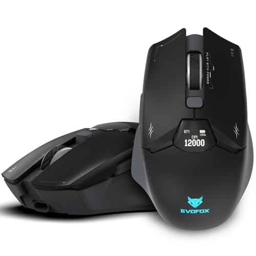 EvoFox Banshee 2 Wireless Gaming Mouse with Display Tri-Mode (2X BT,2.4G&Wired) | PixArt Sensor, 1000Hz Polling Rate, 12,000 DPI, 6 Programmable Buttons, Software Support