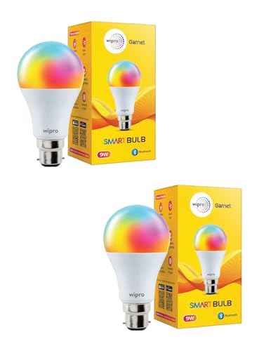 wipro 9W Bluetooth Enabled Smart Bulb B22 | 16 million Colours | White Tunable (Warm, Neutral & Cool White) | Dimmable | App-Control | Music Sync | Schedule & Scenes | Pack of 2