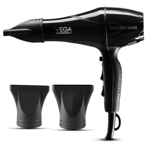 VEGA PROFESSIONAL Pro Dry 2400W Hair Dryer for Salon Professionals and Styling at Home | Cool Shot Button and Combination of 4 Heat & 2 Speed Settings, Black, (VPMHD-03)