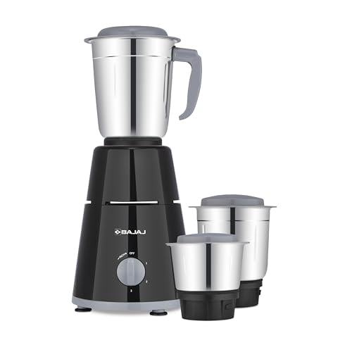Bajaj GX1 Ninja Series 500W Mixer Grinder With 3 Jars (Stainless Steel Jars) | Superior Mixie For Kitchen | Durable Mixer Grinder | DuraCut Blades | 2 Yrs Warranty 【Black】