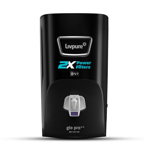 Livpure GLO PRO++ | RO+UV+UF | 2X Power Filter | No Filter Cost for 2 years* | Save Upto 21,000 on Filters | 7 Stage Advanced Purification | Suitable for Borewell, Tanker, Municipal Water | Black