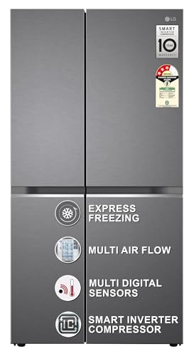 LG 655 L, 3 Star, Frost-Free Smart Inverter Double Door Side-By-Side Refrigerator (GL-B257HDSY, Dazzle Steel, Smart Diagnosis, Express Freeze | Multi Air-Flow)
