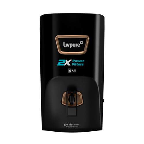 Livpure Glo Star Alkaline Water Purifier | RO + UV+ UF+ Copper + Alk | 2X Power Filter | No Filter Cost for 2 years* | Save Upto 21,000 on Filters | 8 Stage Advance Purification | 7L Storage | Black