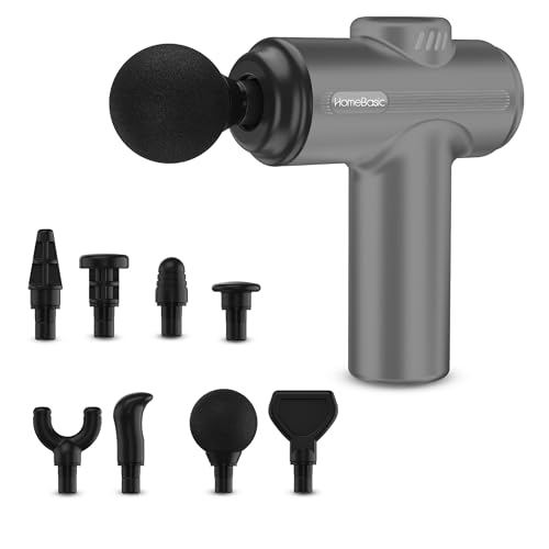 HOMEBASIC Massage Gun for Neck, Back, Legs & Shoulder | Handheld Deep Tissue Massager Machine for Full Body Pain Relief | 8 Heads, 6 Speeds, 3200 RPM, USB-C Rechargeable Battery (Muscle Mate - Grey)
