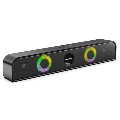 Blaupunkt SBA10 Kolors (2025 Launch) 16W Bluetooth Soundbar |Dual Passive Radiators I Dual Ring Lights | Aero Edge Design | USB, AUX, BT, TWS | 8H Playtime | Portable Bluetooth Speaker (Black)