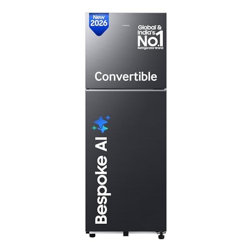 Samsung 236 L, 3 Star, Bespoke AI, Convertible, Digital Inverter Frost Free Double Door Refrigerator (RT80H28U3FHL, Black DOI, 2026 Model)