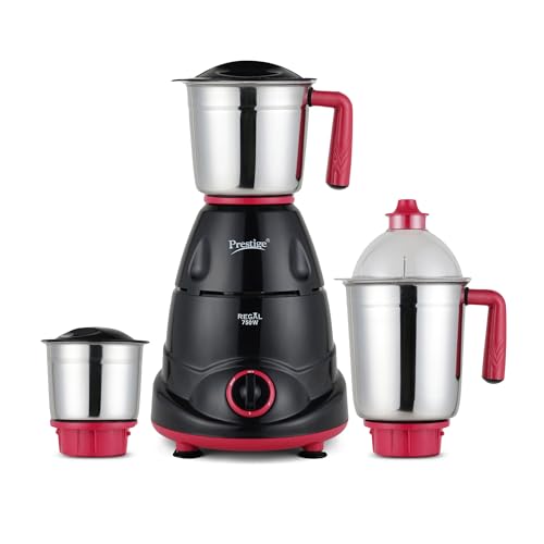 Prestige Regal 750W Mixer Grinder with 3 stainless-steel Jars|Appealing Design|Black and Red