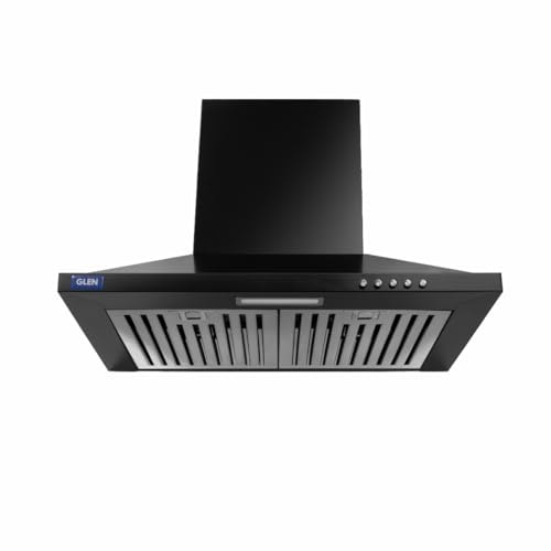 Glen 60 cm 1000 m³/hr Baffle Filter Kitchen Chimney |Pyramid Shaped |(Hood Aqua Plus, Push Buttons Control,Black)