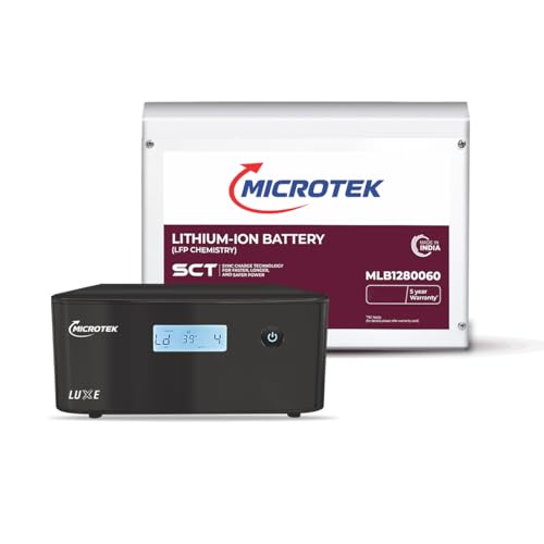 Microtek Luxe NEW 1400 12V Pure Sine Wave Inverter 1100VA/825W + 12.8V 100Ah LiFePO4 Lithium Battery with BMS | 4000+ Cycles | Fast Charging Power Backup Combo