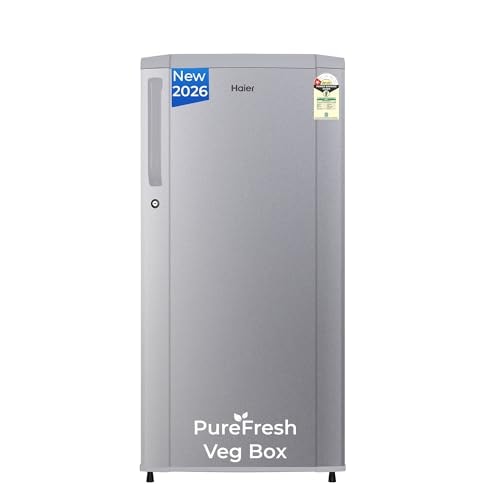Haier 165L 1 Star Direct Cool Single Door Refrigerator | Wired Shelves | Large Veg Box | Fast Ice Making | Longer Cooling Retention | Easy Clean Back (HED-171MSA-P, Moon Silver)