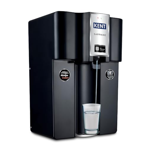 KENT Sapphire-B RO Water Purifier|RO+UF+Inline UV+Alkaline+TDS Control+UV LED in Tank |Fully Automatic On & OFF Operation|.0001 Micron RO Membrane|20 LPH|8L| Ideal For Borewell/Tanker/Municipal Water