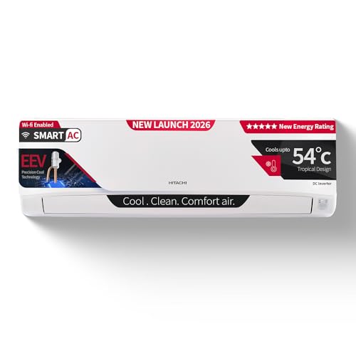 Hitachi 1.5 Ton 5 Star, New star rated, Inverter Split AC (Copper,Wi-Fi, 4 Way Swing, Hybrid Convertible, ice Clean cooling, Anti-bacterial Mesh Filter,RAS.V518PCDIBM1, White)