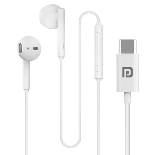 Portronics Conch Theta C in Ear Type C Wired Earphones with in Line HD Mic, Powerful Audio, 14.2mm Driver, Unique Earbuds Design, TPE Anti Tangle Wire, in line Controls, Wide Compatibility(White)