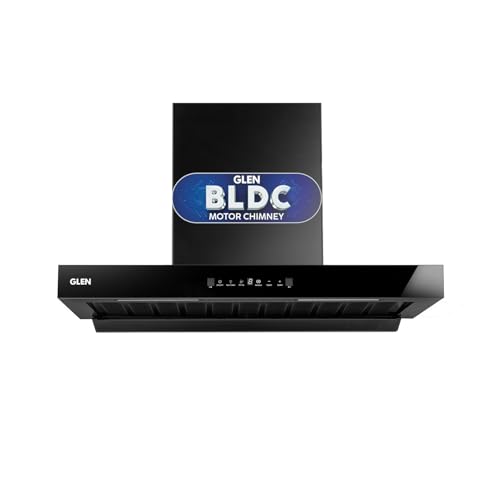 Glen 76cm 1400 m³/hr BLDC T- Shape Kitchen Chimney| Intelligent Auto Clean|Aeration | Filterless|(Hood Selena BLDC 76,Touch & Gesture Control,Black)