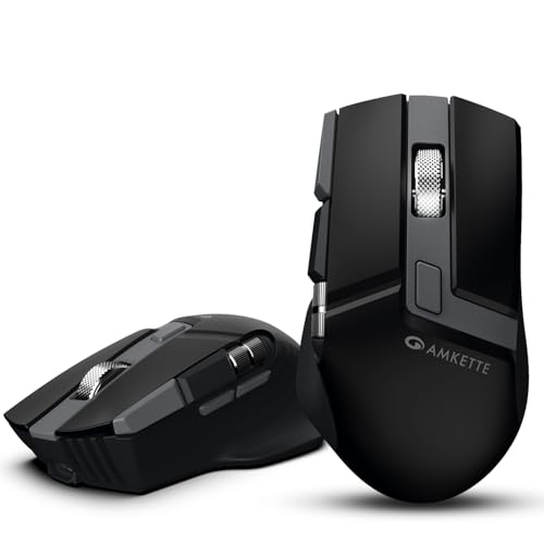 Amkette XS Series Flow S Ergonomic Wireless Mouse/Bluetooth Mouse with Side Scroll, 2.4G + 3×BT, 7 Buttons, Multi-OS,3200 DPI Adjustable, 1000Hz Polling, 800mAh Rechargeable