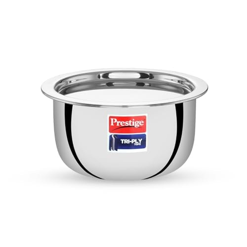 Prestige 14cm/1L Tri-Ply Stainless Steel Tope with Lid|Gas and Induction Compatible| Even Heat Distribution|Strong and Durable| 5 Years Warranty