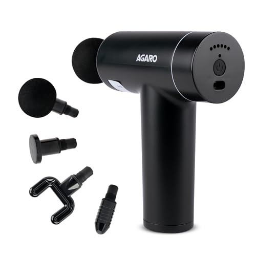 AGARO Regal Gun Massager, 4 Heads, 6 Speed, Rechargeable, Handheld, Percussion Muscle Massager for Full Body Relief, Muscle Relaxation of Neck, Shoulder, Back, Foot for Men & Women, Black.